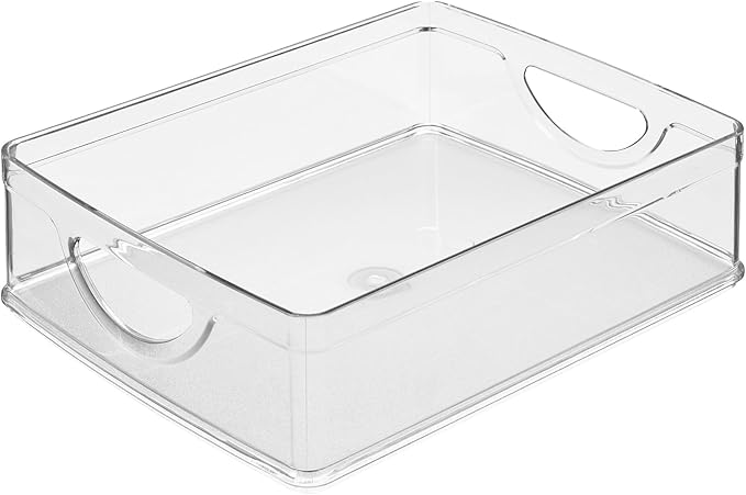 iDesign Stackable Pantry Bin with Handles for Cabinets or Fridge, Clear, Made in USA