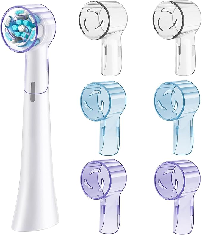 6 Pack Toothbrush Covers for Oral B iO Replacement Heads, Toothbrush Cover Caps for Oral B Pro1000 Electric Toothbrush Head，iO Toothbrush Head Cover for Travel & Home (Transparent + Blue + Purple)