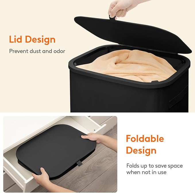 Lifewit 85L Plastic Laundry Basket with Lid, Large Clothes Hamper with Wheels and Removable Bag, Tall Collapsible Rolling Storage Bin for Dorm Bedroom Bathroom, Black