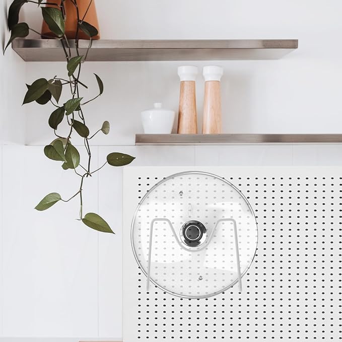 Hemoton Pot Lid Organizer Rack with Pegboard Design Space-Saving Kitchen Storage for Pots and Pans Reusable Pan Cover Holder Fits Multiple Sizes Ideal for Cabinet and Drawer Organization