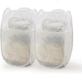 TECHMILLY Pop Up Foldable Laundry Basket, Mesh Laundry Hamper with Reinforced Handles for Dirty Clothes Storage in Dorm, Laundry Room, Bathroom, White(Fabric), 2 Pack