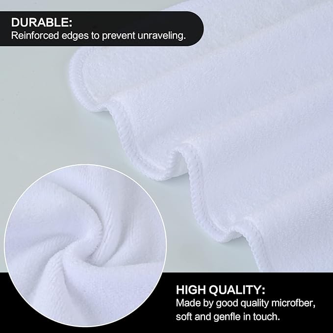 SINLAND Microfiber Facial Cloths Fast Drying Washcloth 12inch x 12inch White 6 pack