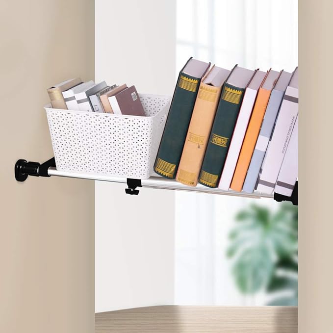 BAOYOUNI Expandable Closet Shelf Tension Rod Clothes Hanger Storage Rack Adjustable DIY Shelving Unit Cabinet Kitchen Bathroom Divider Separator Organizer, Black