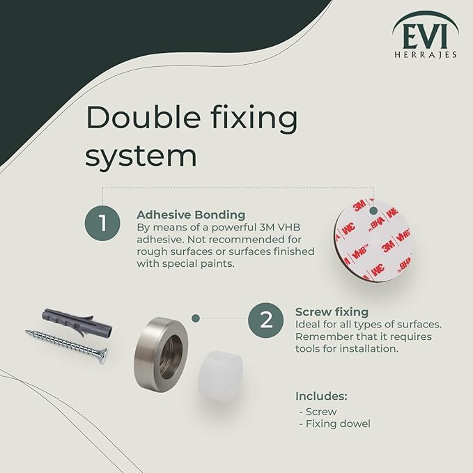 EVI | Wall Mounted Doorstop | 0.7'' x 1.37'' | Natural Silicone White Rubber | Adhesive or Screw Installation | Stainless Steel | Mod. I-254