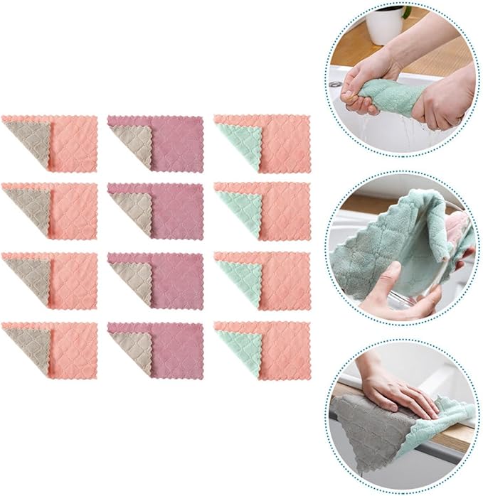 Beaupretty Microfiber Cleaning Cloths and Absorbent Kitchen Dish Towels 20pcs Double-Layer Thick Reusable Washing Towels for Household Dishwashing and Tableware Cleaning Random Color