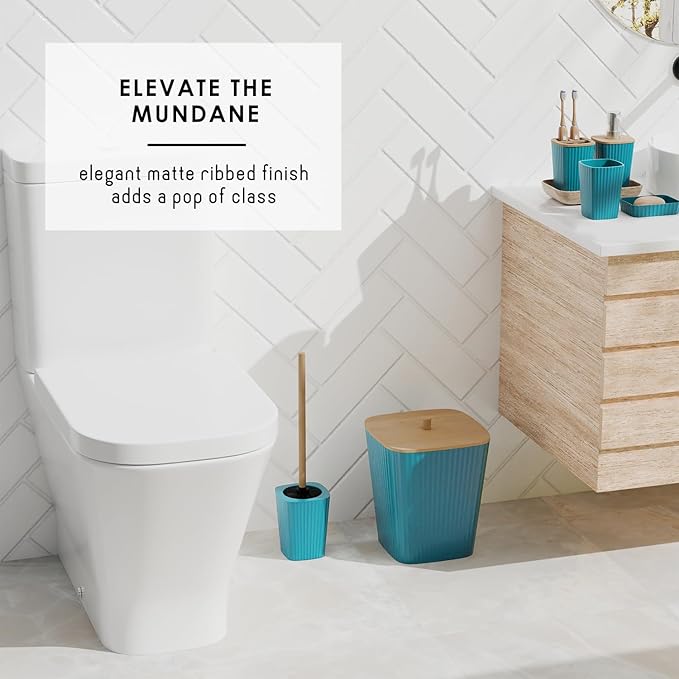 Clara Clark Bathroom Set - Teal Bathroom Accessories Set, 6PC Bathroom Accessory Set, Bathroom Sets with Toilet Brush, Trash Can & Soap Dispenser