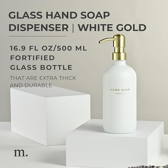 MaisoNovo Soap Dispenser 1-Piece Set | 16.9oz White Bottles with Gold Stainless Steel Pump Core