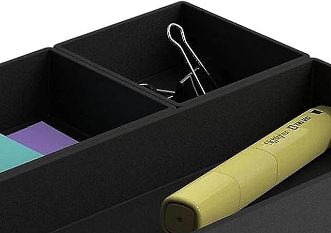 TRU RED Plastic Drawer Organizer Set, 3‑Piece, Black, 9/Carton – Modular Desk & Drawer Storage for Office Supplies
