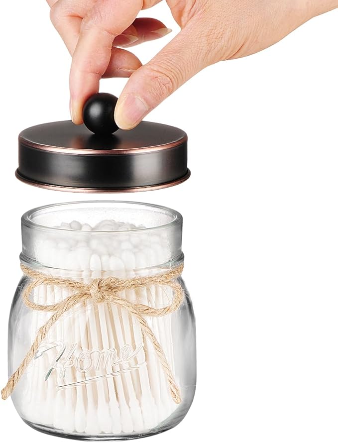 Amolliar Mason Jar Bathroom Accessories Set 4 Pcs -Lotion Soap Dispenser & 2 Qtip Holders & Toothbrush Holder - Rustic Farmhouse Decor, Bathroom Home Decor, Perfect Decorating Idea (Oil Rubbed Bronze)