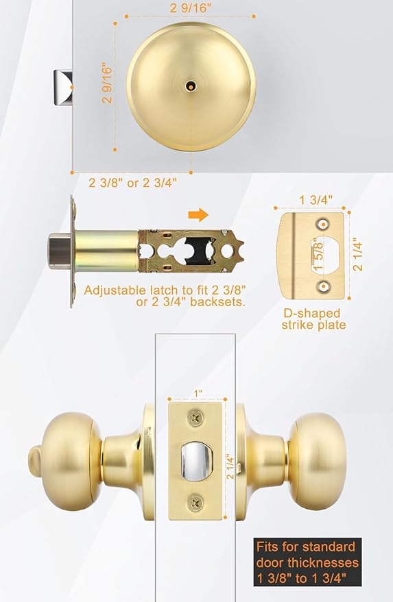 Goldenwarm Gold Interior Door Knobs, Bedroom Door Knob, Door Knobs Interior Bulk, Brushed Gold Privacy Door Knob for Bedroom or Bathroom(12 Pack)