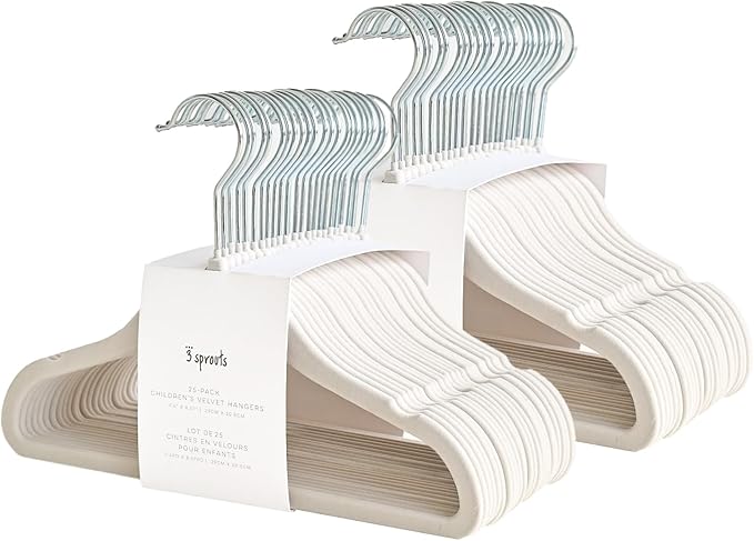 3 Sprouts Velvet Baby Hangers - Non-Slip Hanger for Infant, Toddler, Baby Clothes - Closet Kids Hangers with Slim Design, Nordic Colors, Pack of 50 - Cream