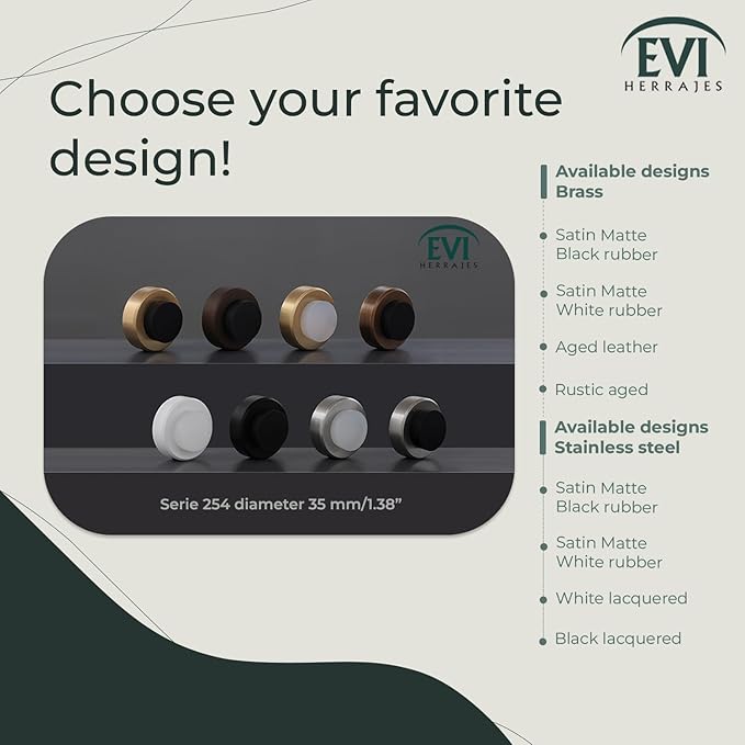 EVI Herrajes | Adhesive Door Stop | Wall Mounting Doorstop | 1,37x0,7" | Rustic Finish Brass | Anti Shock Door Handles | Design and Functionality | I-254/35-RU