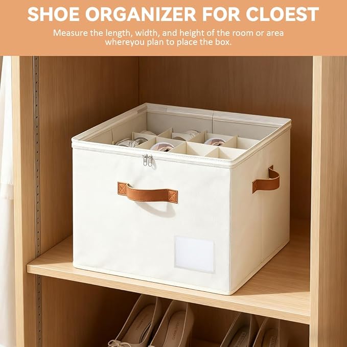 Shoe Organzier for Cloest - 2pack Adjustable Shoe Storage Box Fits 8-16 pairs with Pop-Up dividers,17''*17''*12.5'' Space Saver shoe Box organizer with Clear Dust Cover