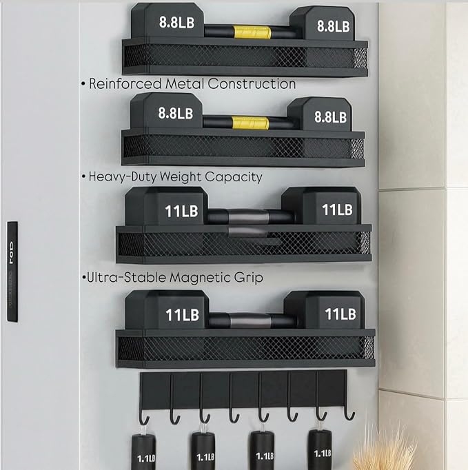 5-Piece Magnetic Kitchen Organizer Set – Spice Rack for Refrigerator with Storage Shelves & Hanging Hooks Bar for Home Organization and Space-Saving