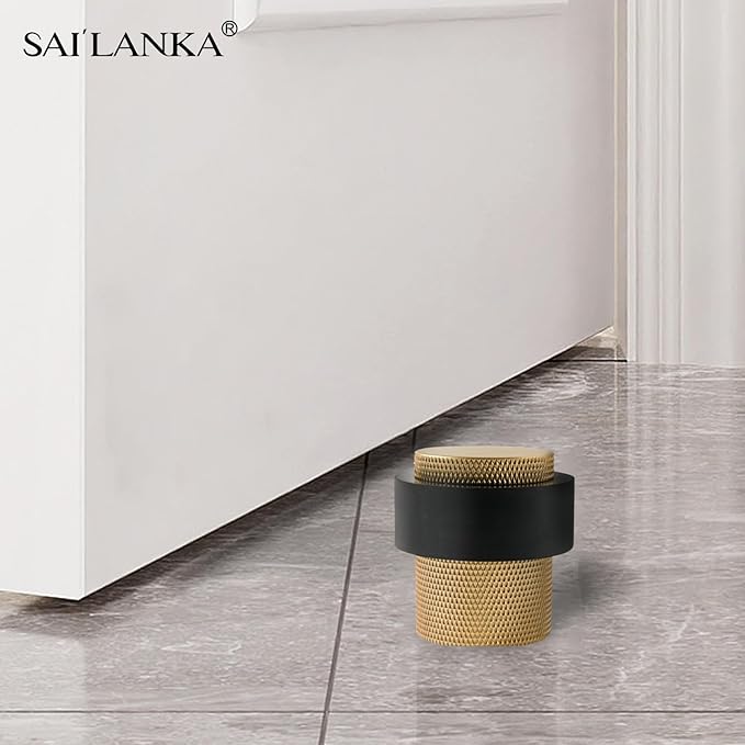 Solid Brass Door Stopper Heavy Duty Cylindrical Floor Mount Door Stop with Rubber, Wall Protector Mounted Doorstop Protect Door Knobs, 1-3/5" Height, 1 Pack, Brushed Brass