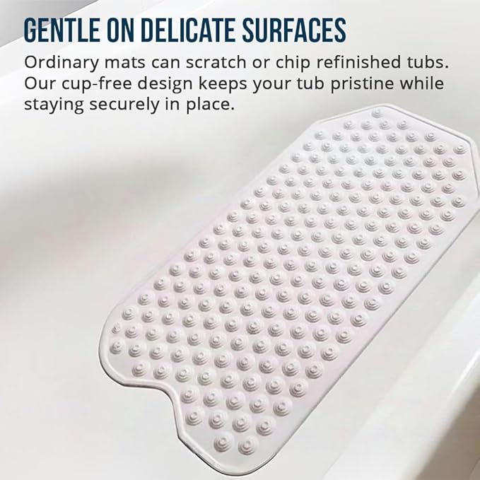 The Original Refinished Bathtub Mat - No Suction Cup Bath Mat, Designed for Textured and Refinished Bathtubs Made of Rubber Not Cheap Plastic, Great for Children and Elderly (Pink)