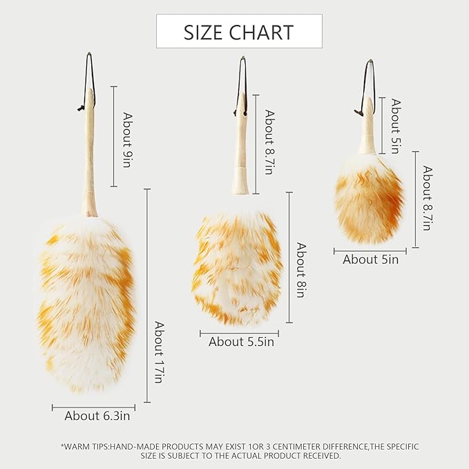 Lambs Wool Duster for Cleaning Window Blinds Computer Furniture TV Computer Screens Bookshelves Solid Wooden Handle Natural Feather Duster,16'', Yellow&White
