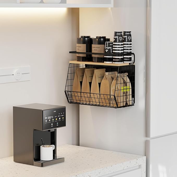 2 Pack Magnetic Spice Storage Rack Organizer for Refrigerator, Magnetic Shelf for Fridge with Wood Lid, Organizer for Kitchen & Laundry, Potato and Onion Storage Bins, Large Container, Strong Magnets