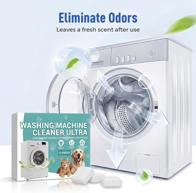 Washing Machine Cleaner Descaler 12 Pack - Deep Cleaning Tablets For Front Loader & Top Load Washer,Helps Remove Residue, Hard Water Buildup & Odor-Causing Deposits (1 pcs)