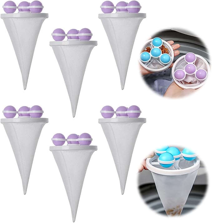 Floating Hair Filtering Mesh Removal, 2025 New Laundry Hair Catcher Pet Hair Remover for Laundry Reusable Washer Hair Catcher Hair Filter Bag Lint Catcher for Washing Machine (Purple, 6Pack)