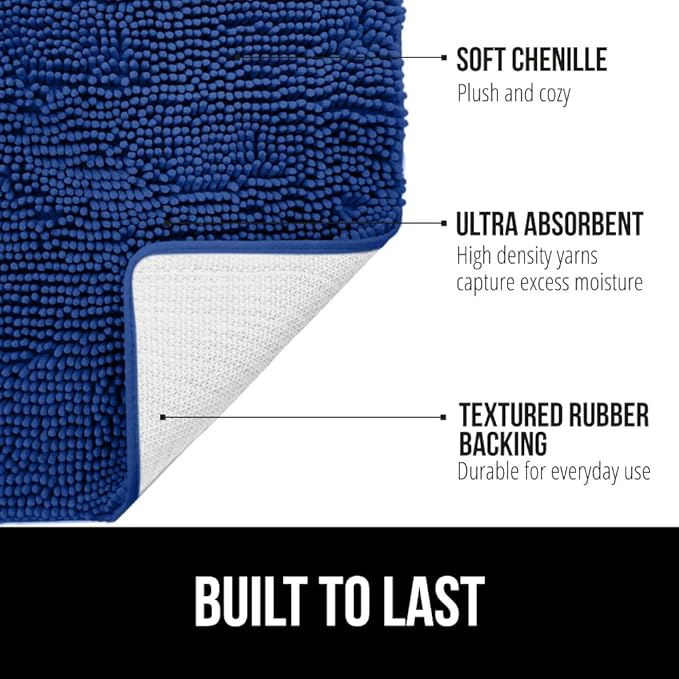 GORILLA GRIP Bath Rug Mat 36x24, Soft Absorbent Chenille, Quick Dry Microfiber Mats, Rubber Backing Washable Shower Floor Rugs, Bathmat Runner, US Designed Bathroom Home Decor Accessories Royal Blue