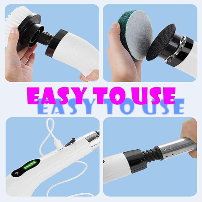 Electric Spin Scrubber,IPX7 Waterproof Cordless Power Cleaning Brush,Shower Cleaning Brush,2-Speed with 9 Replaceable Brush Heads, with Adjustable Extension Handle for Bathroom,Kitchen,Glass,Car