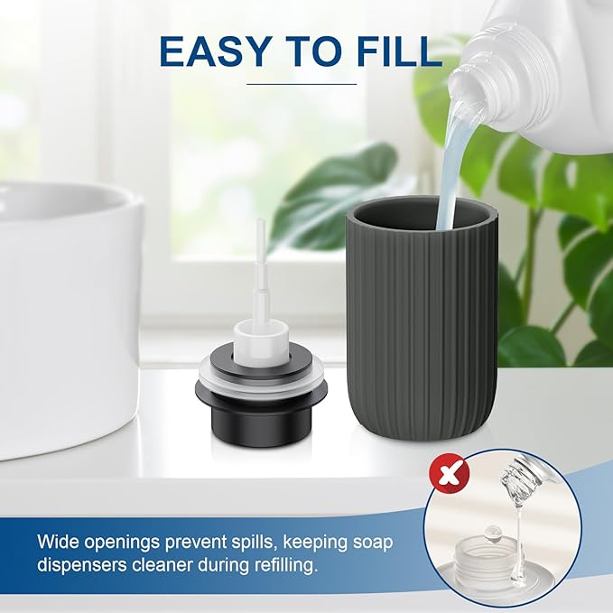 Ceramic Foaming Soap Dispenser, 12 oz Bathroom Foam Hand Soap Dispenser, Refillable Lotion Soap Dispenser with Removable Pump for Kitchen Hand Wash Dispenser, Modern Home Decor(2Pack-Matte Grey)