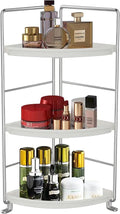 3-Tier Corner Bathroom Counter Shelf Stackable Perfume Storage Holder Makeup Countertop Organizer Standing Vanity Tray Kitchen Spice Rack,White and Silver