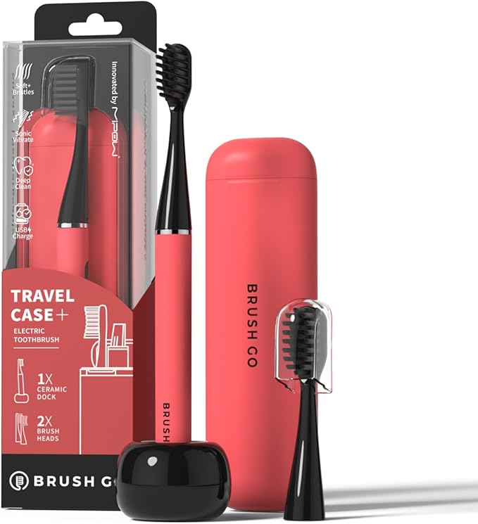 MIPOW Slim Pro i4 Electric Toothbrush Rechargeable Smart Ultra Sonic 3 Modes Magnetic Travel Case &Ceramic Dock, 60Day Long Battery Soft Bristles 2Heads IPX7 Waterproof,Color-(Pink)
