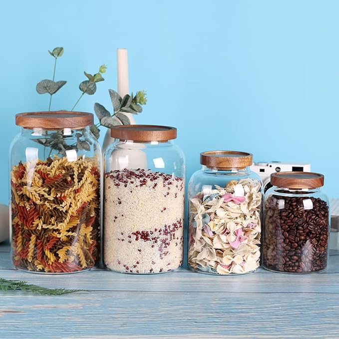 LEAVES AND TREES Y 1 Gallon Glass Jar with Airtight Lid and Anti-Skid Bottom for Dry Food Storage