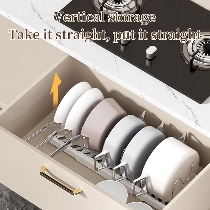 Pot Rack -Expandable Pan Organizer for Cabinet,Pot Lid Holder with 10 Adjustable Compartment for Kitchen Cabinet Cookware Baking Frying Rack,Apricot