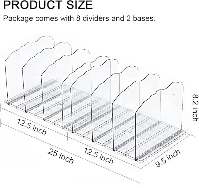 Purse Organizer for Closet Shelf 8 Divider, Adjustable Divider Closet Organizer, Shelf Dividers Storage Organizer for Purse and Handbag Closet Shelves (Clear)