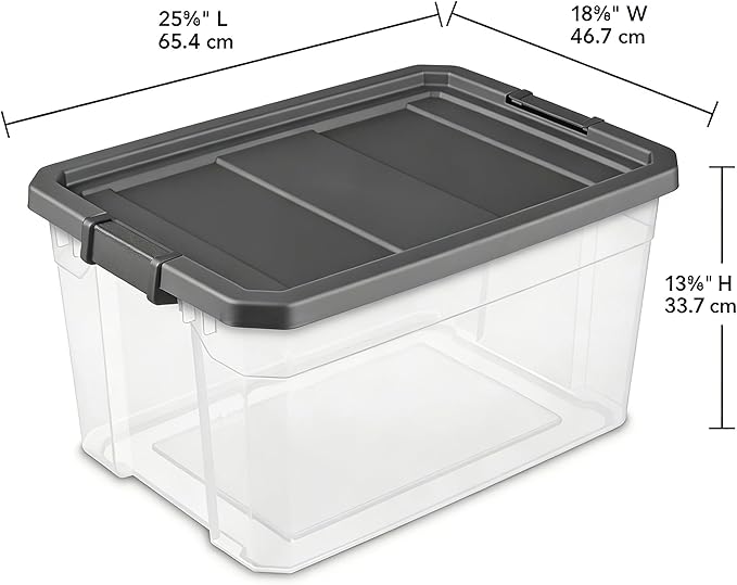 76 Quart Heavy-Duty Stacker Box – Clear Plastic Storage Bin with Secure Latch Lid, Ideal for Home, Garage, Closet & Basement Organization, Dark Gray (2)