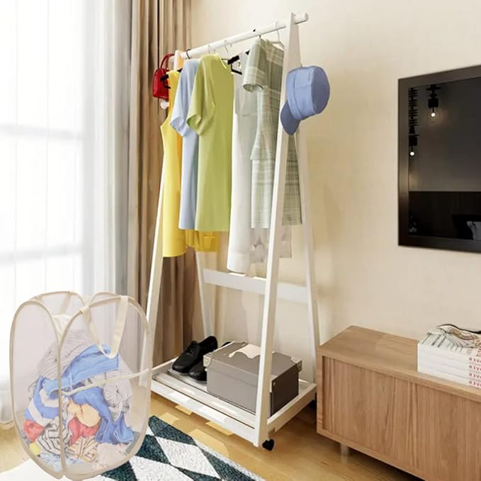 Pop Up Laundry Basket Folding Laundry Hamper Mesh Hamper Storage Bin for College Dorms, Travelling, Crusing, Camping, Beige