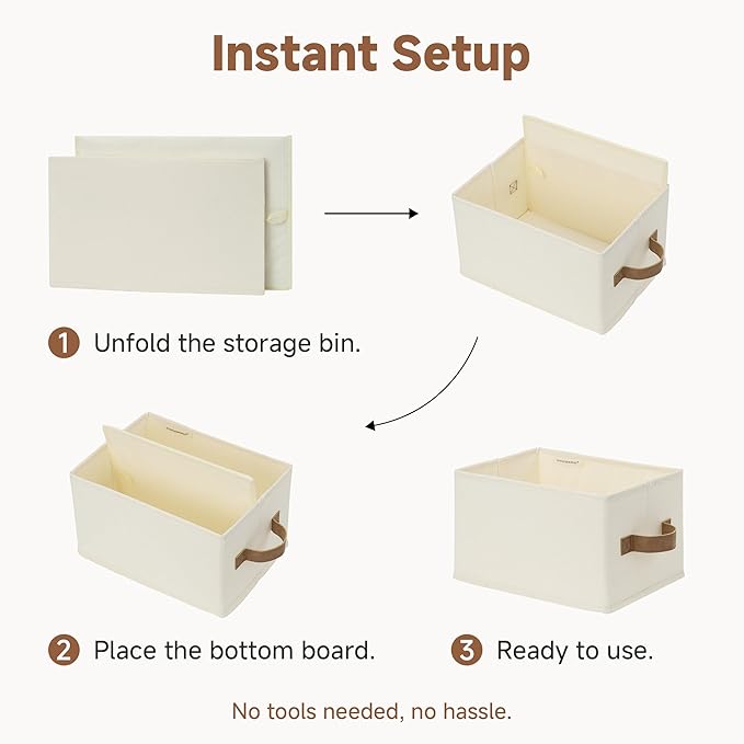 StorageWorks Closet Organizer Storage Baskets, Storage Bins for Shelves, Fabric Organization and Storage, Foldable Closet Organizer for Clothes, Ivory White, 3-Pack, Small