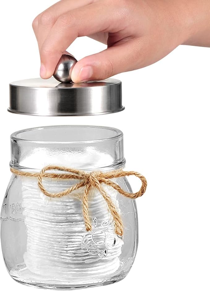 Amolliar Mason Jar Bathroom Accessories Set(4 Pcs) -Lotion Soap Dispenser & 2 Qtip Holder & Toothbrush Holder-Rustic Farmhouse Decor, Countertop Vanity Organize, Bathroom Home Decor (Brushed Nickel)