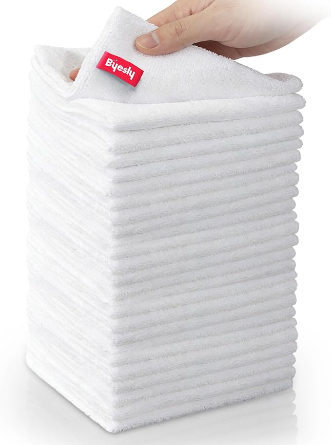 24-Pack Microfiber Cleaning Cloth, 11.5x11.5 Microfiber Towels for Cars, Dishes & House, for Detailers, Chefs & Efficient Home | Scratch-Free, Lint-Free, Ultra Absorbent(White)