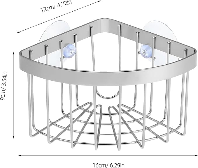 Veemoon Suction Corner Stainless Steel Caddy, Kitchen Sink Sponge Holders And Organizers No Drilling Corner Rack Movable Faucet Basket - Strong Adsorption - for Shower Bathroom Kitch, 6. 29x4. 52x3.