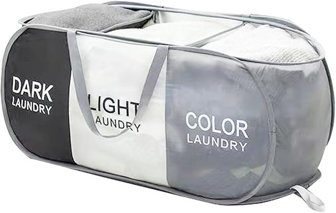 Foldable Pop Up Laundry Hamper, 3 Compartment Laundry Basket Collapsible, Easy to Sort Clothes Hampers for Laundry Room, Dorm Room Essential