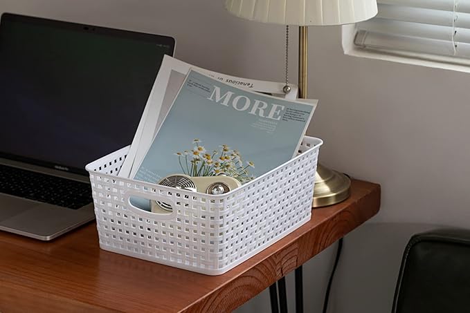 Plastic Storage Baskets,11.4X8.9X4.7",Pack of 4 (White)