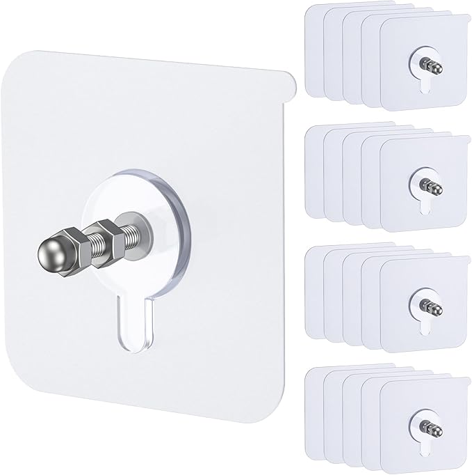 Uniclife 20 Pcs Self Adhesive Picture Hooks, 26.5 lbs Load No Drill Screw Stickers Heavy Duty Picture Hangers Without Nails, 16 mm No Nails Wall Hooks for Hanging, Sticky Hook for Bathroom Kitchen