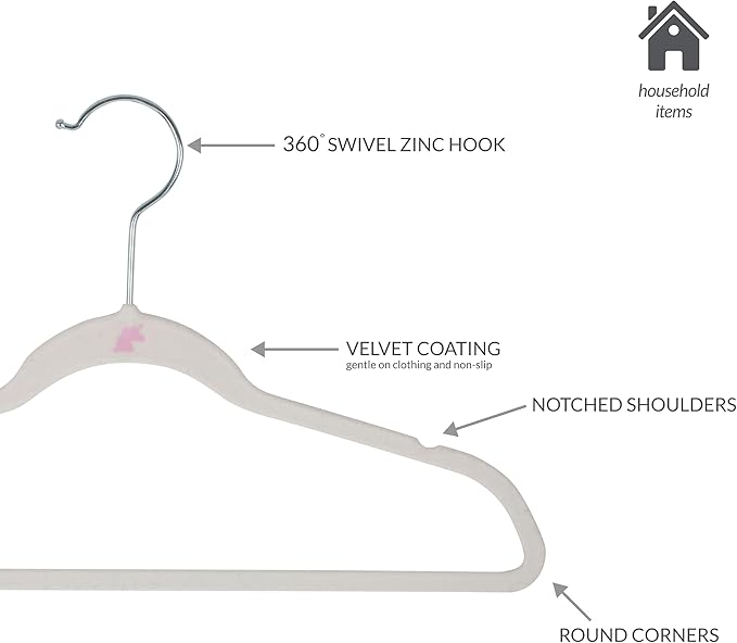 Simplify 25 Pack Kids Velvet Hangers | Slim | Non-Slip Design | Space Saving | Childrens Clothes | Shirts | Pants | Dresses | Baby Nursery | Closet Storage & Organization | White