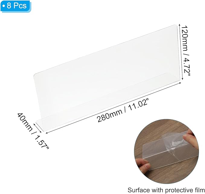 PATIKIL 8 Pack Shelf Dividers for Closet Organization, 11.1x1.6x4.8 Acrylic Closets Separator Kitchen Cabinet Shelves Under Bed Blocker for Bedroom Kitchen Office, Clear