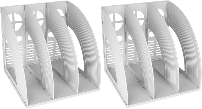 SAYEEC 2Pcs Magazine Holder Plastic File Sorter Binder Holder for Desk Folder Organizer Stand Book Shelf Dividers Vertical Filling Storage Rack Desktop Bookshelf Display Box for Office School (Grey)
