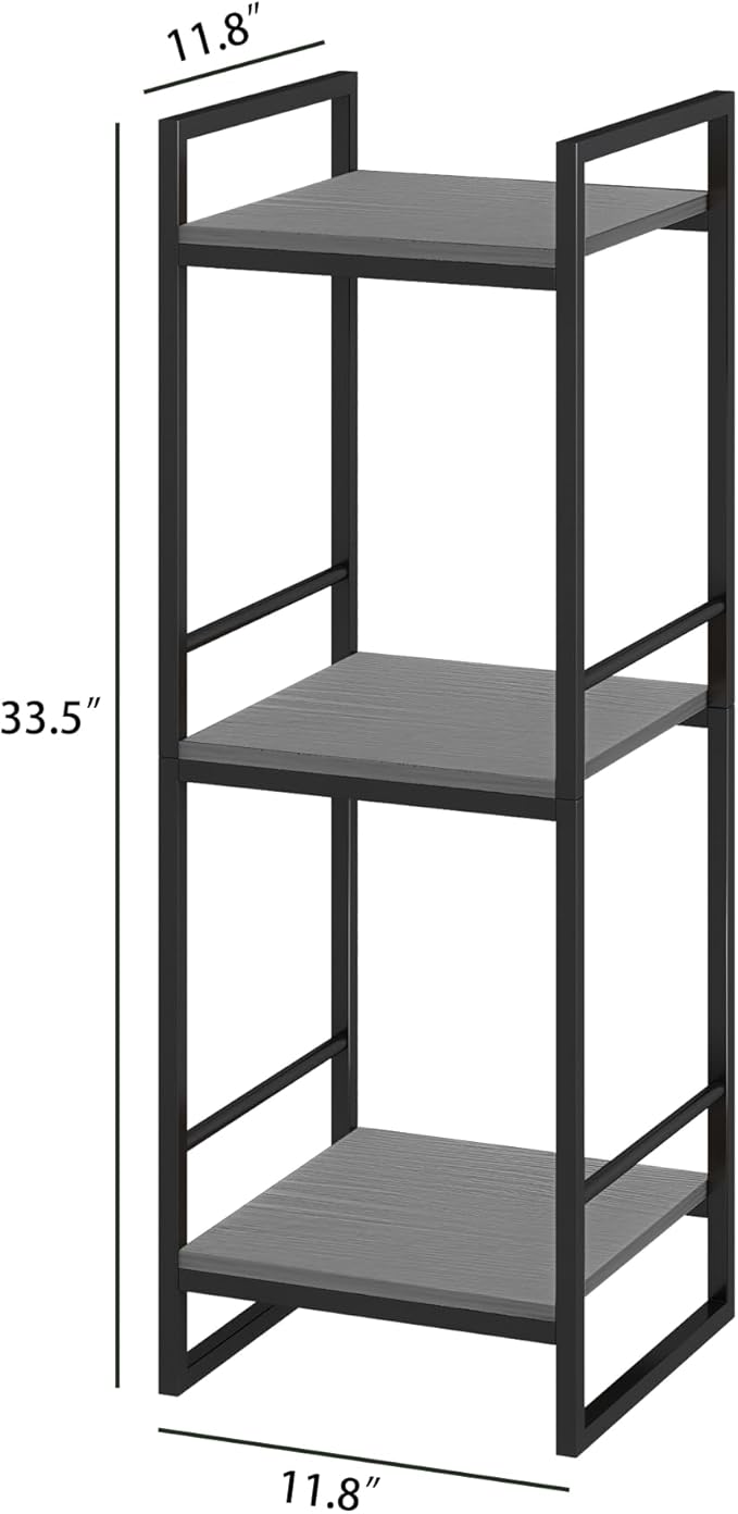 BYFU 3 Tier Bathroom Storage Open Shelf, Freestanding Metal Corner Storage Rack Shelving Unit for Bathroom Kitchen Living Room Hallway, Grey