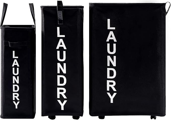 92L Extra Large Rolling Laundry Basket with Leather Handle,Tall Laundry Hamper on Wheels,Laundry Bin,Rolling Laundry Cart Black