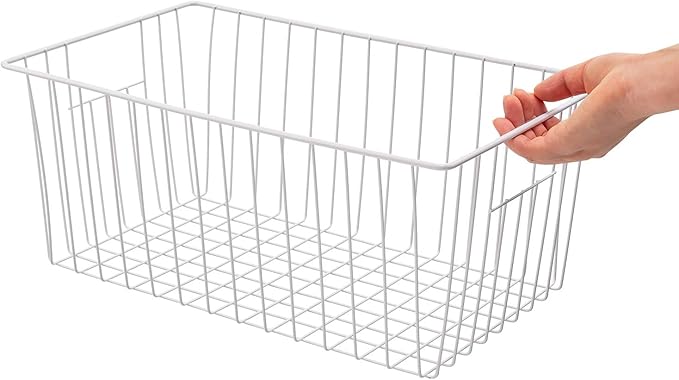 Freezer Organizer Bins, Upright Freezer Baskets for 16, 17, 21 cu.ft Standup Freezer, Wire Storage Baskets with Built-in Handles, 4Pcs, White