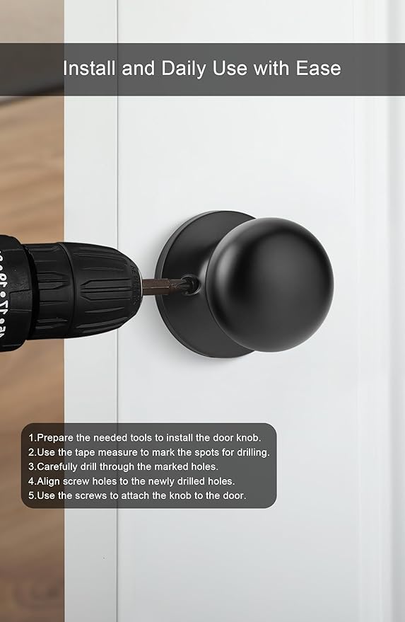 Goldenwarm Black Dummy Door Knobs, No-Turning Door Knob，Matte Black Inactive Half Door Handle for Closet Doors(6 Pieces)