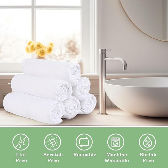 Washcloths - 20 Pack - Face Towels (12" x 12"), Highly Soft Wash Cloths and Hand Towels, Fast Drying Multi-Purpose Microfiber Cleansing Cloths for Bathroom, Hotel, Spa, and Salon - White