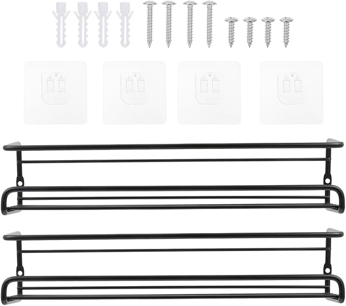 2Pcs Wall Mounted Kitchen Spice Rack Organizer – Adjustable Storage Shelves for Pantry Cabinet, Door, and Space Saving – Ideal for Family and Restaurant Use, Black